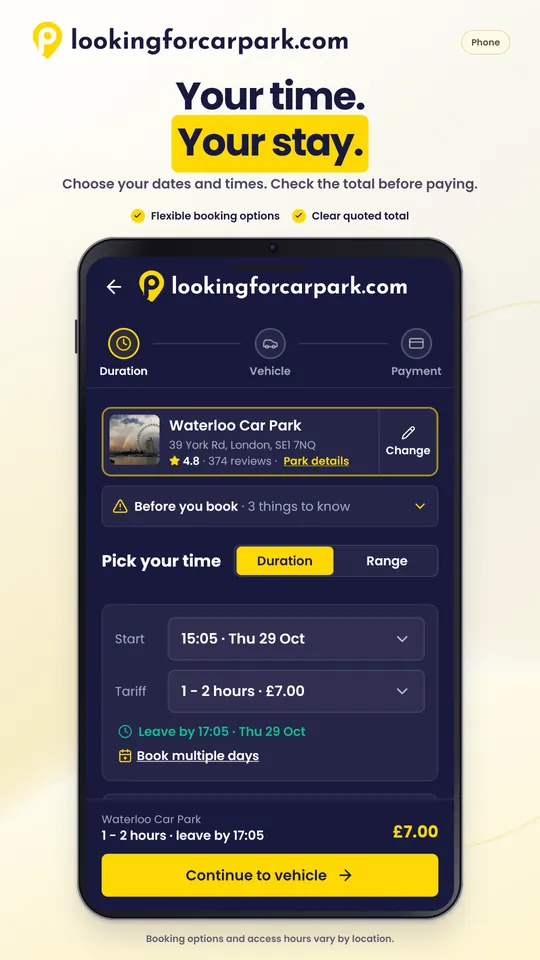 Choosing your stay and tariff in the app