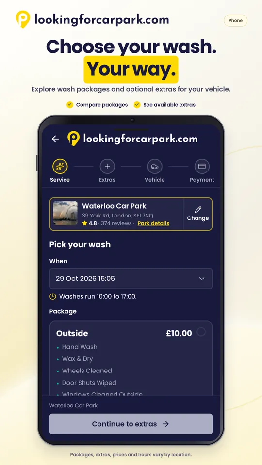 Car wash packages in the app