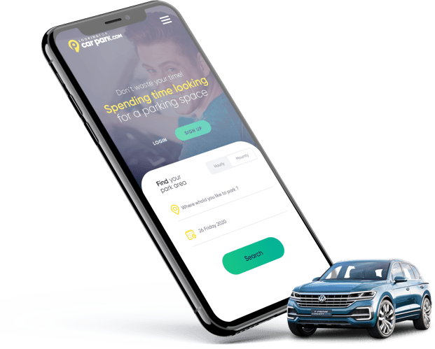 LookingForCarPark.com app image on phone